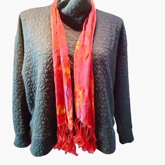 Vibrant Red Scarf Handcrafted Tie Dye Fringe Boho Festival Sunset - Picture 2 of 5